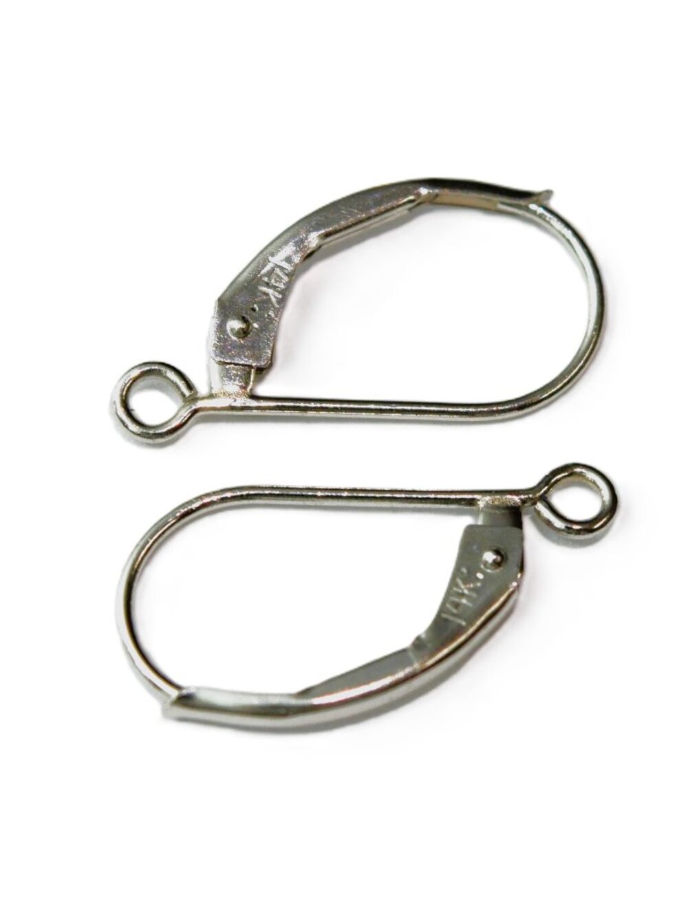 Solid 14K White Gold Continental Leverback Earring Findings - 1 Pair, USA Made
